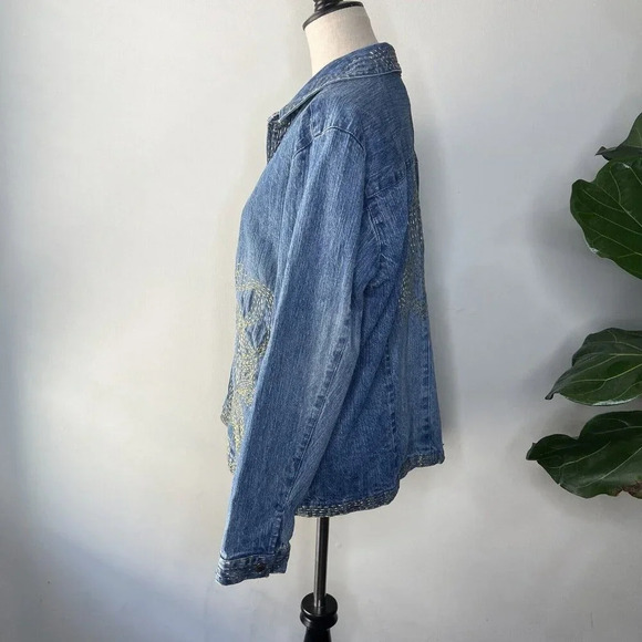 Chicos Denim Jacket Embroidered Gold Paisley Vintage Sz M 90s - Picture 4 of 10